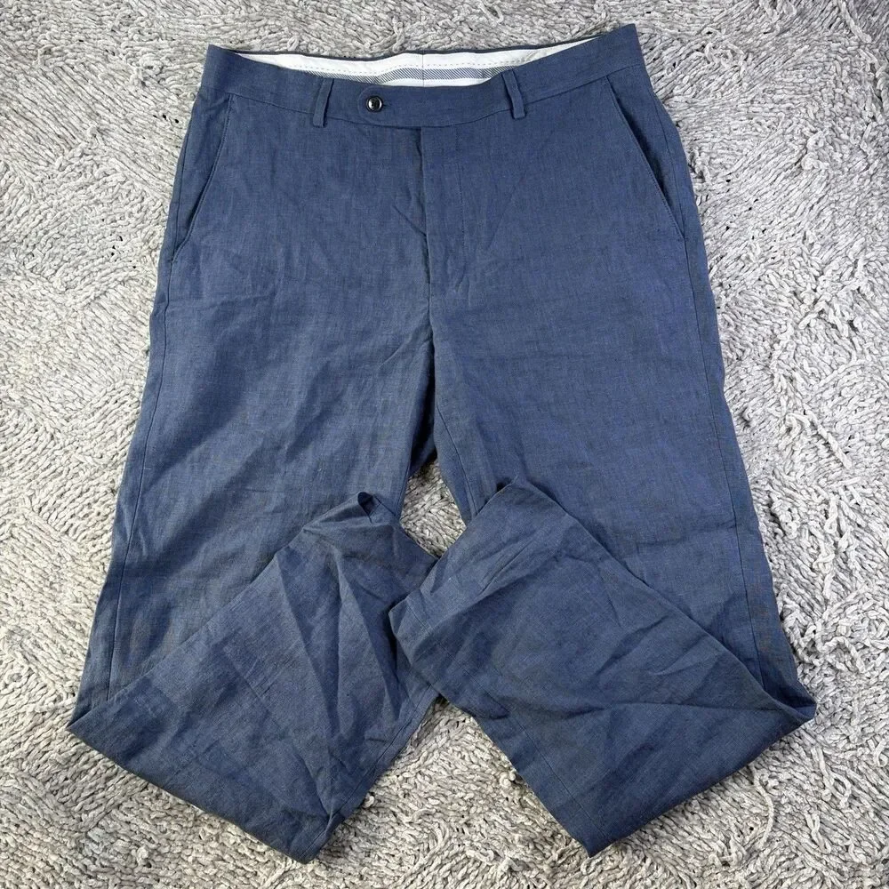 Joseph Abboud Linen Pants Mens 34/30 Blue Summer Preppy Designer Wedding Work